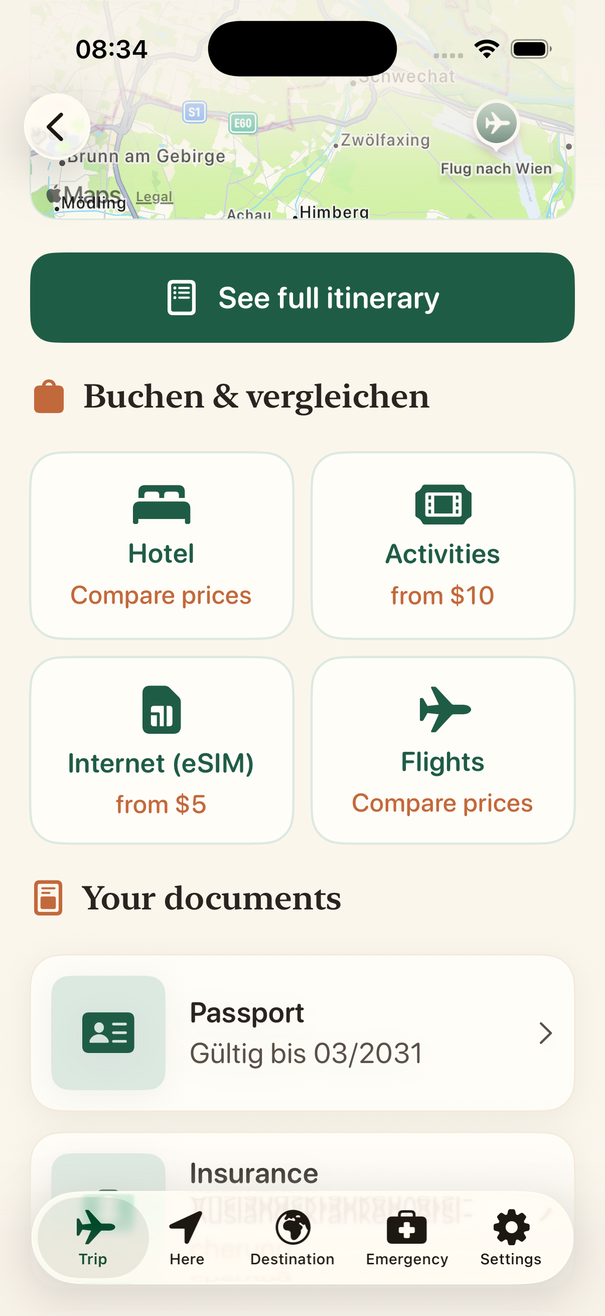 Veyamo – Hotel, Flüge, Aktivitäten und eSIM als Kacheln